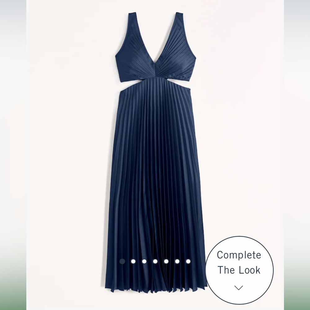 Abercrombie & Fitch Satin Pleated Cutout Maxi Dress navy blue